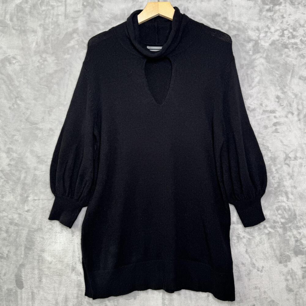 Anthropologie Sweater Womens Medium Black Cowl Neck Keyhole Bishop Sleeve Knit
